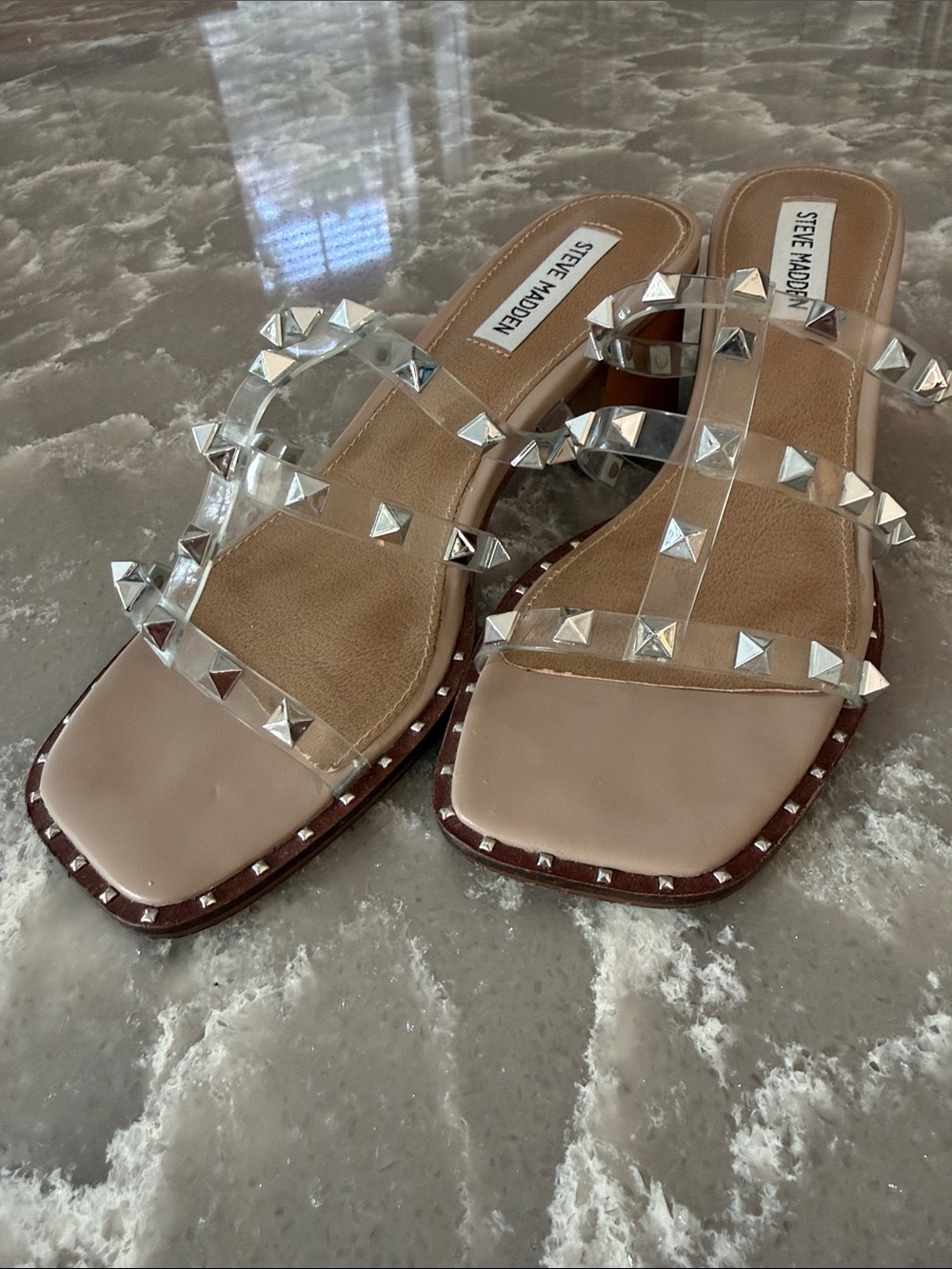 Steve Madden Clear Studded Slides with Nude Footbed